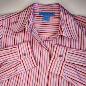 Doncaster Sport Women Pink Stripe Long Sleeve Button Down Blouse M